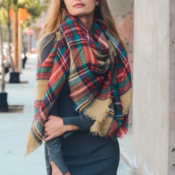 Riah Fashion Accessories - Riah Plaid Blanket Scarf